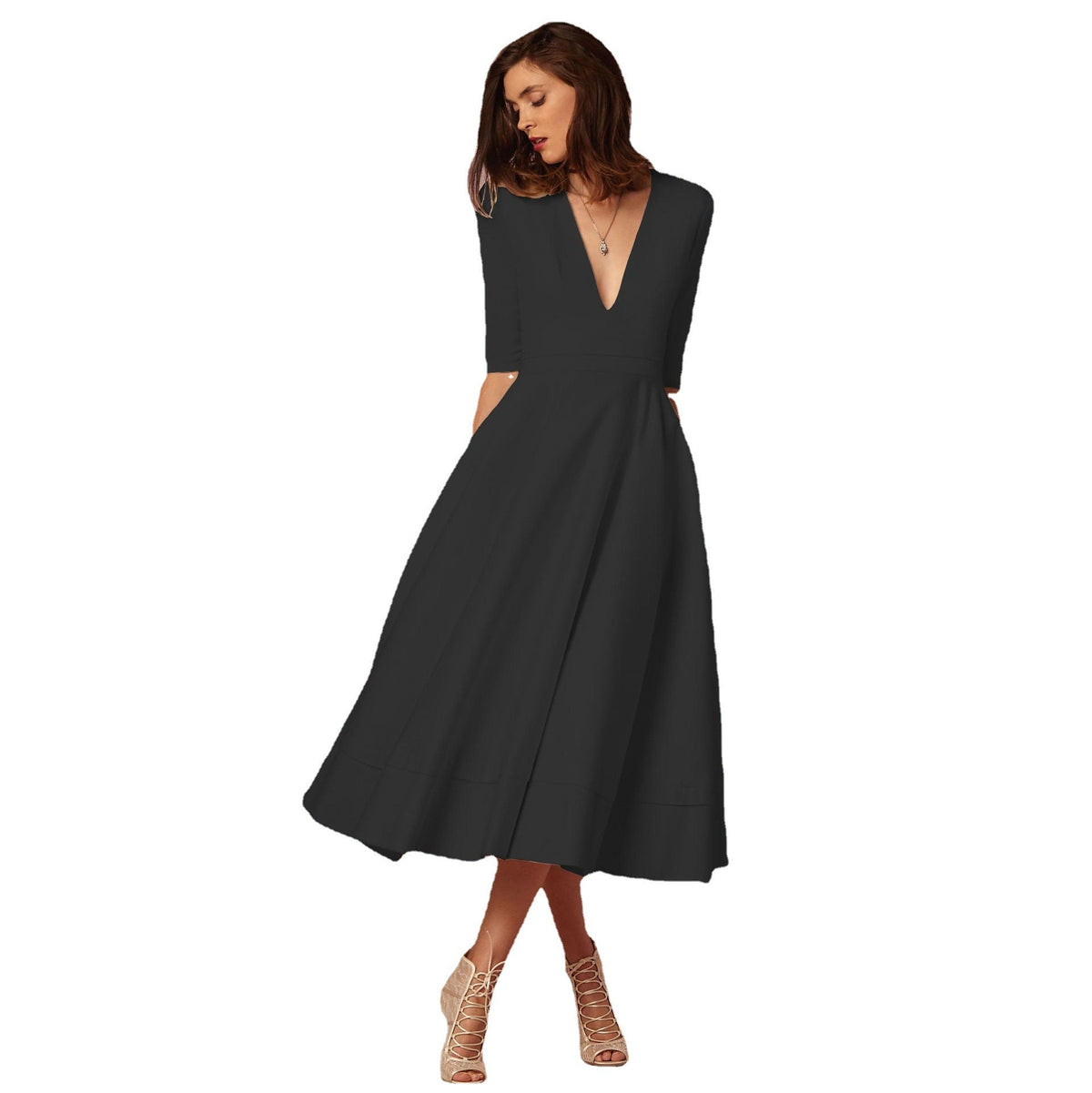 Women's Evening Dress Sexy Deep V Long Sleeve Dress - MERGE.DAY.1.FREESTYLE