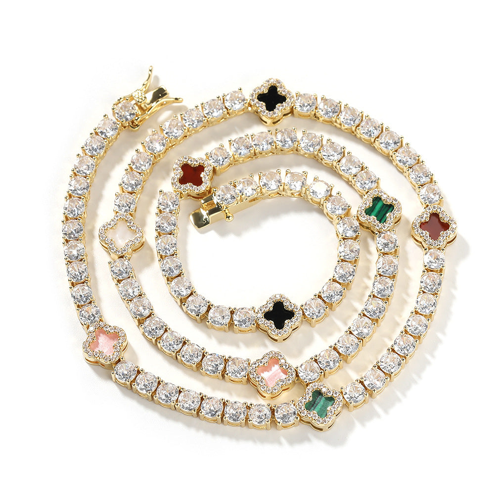 Hip-hop four-leaf clover diamond tennis chain necklace bracelet - MERGE.DAY.1.FREESTYLE