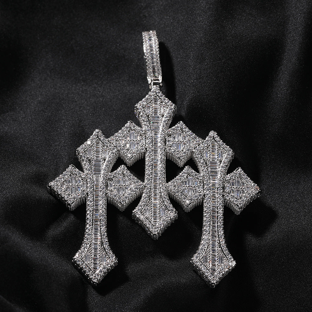 Retro Cross Pendant Fashionable Copper Inlaid Zirconia Necklace - MERGE.DAY.1.FREESTYLE