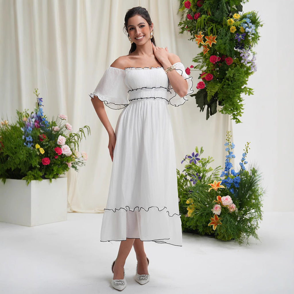 French square neck waist dress - MERGE.DAY.1.FREESTYLE