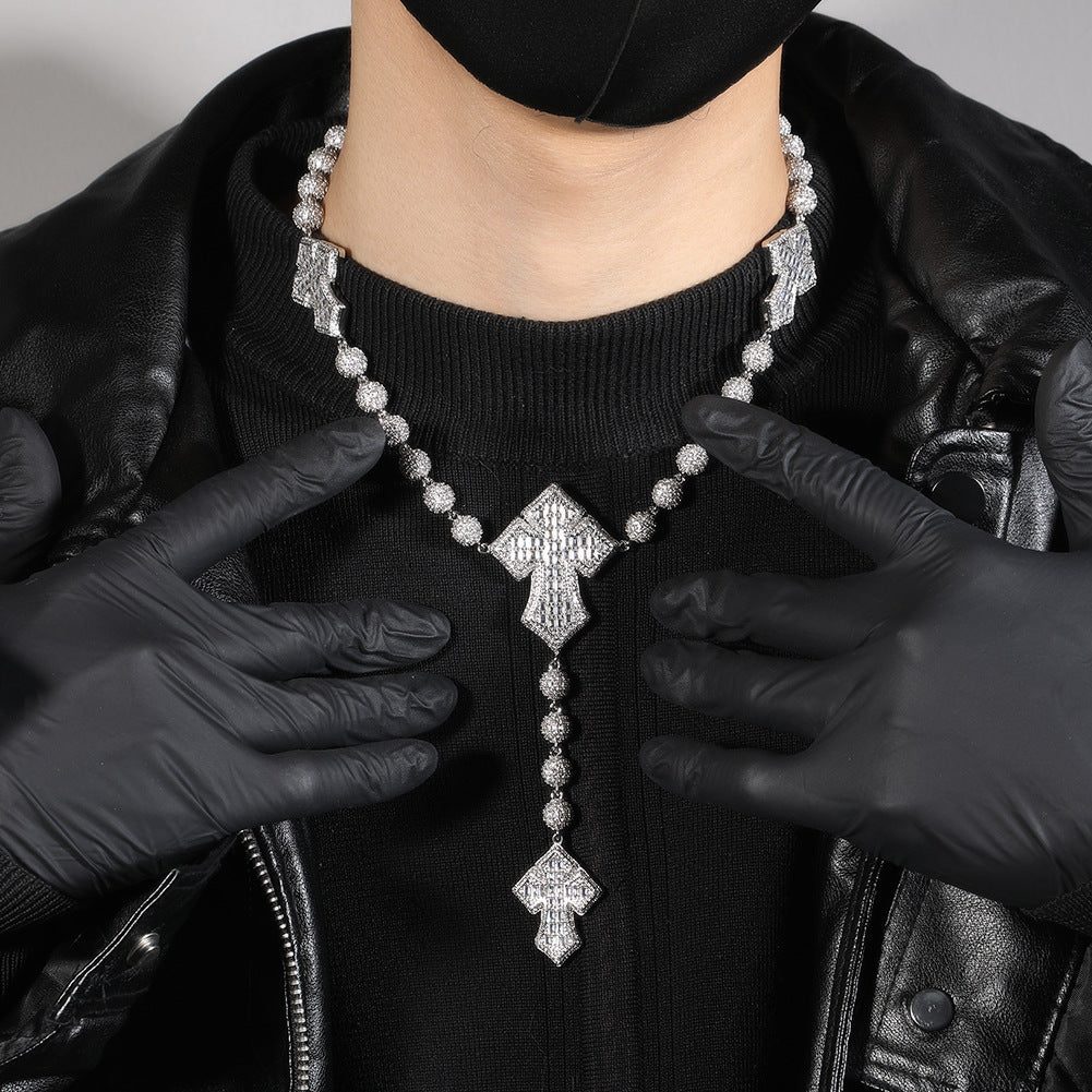 Hip Hop Beaded Zirconia Cross Necklace - MERGE.DAY.1.FREESTYLE