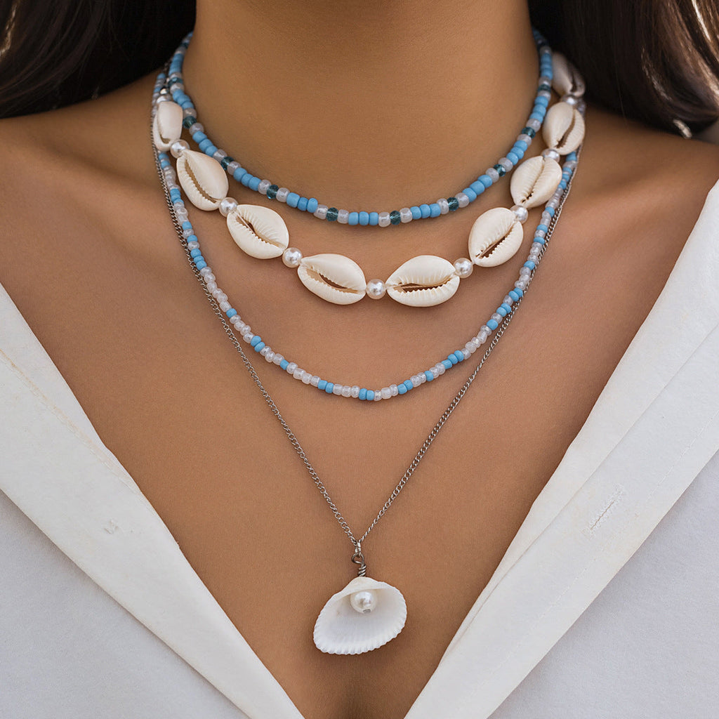 starfish necklace shell conch tassel multi-layer necklace - MERGE.DAY.1.FREESTYLE