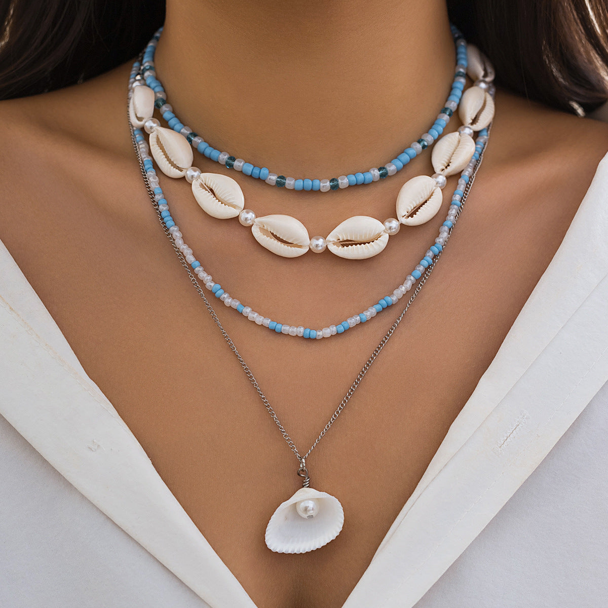 starfish necklace shell conch tassel multi-layer necklace - MERGE.DAY.1.FREESTYLE