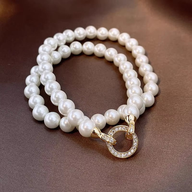 day collar large pearl inlaid zircon necklace - MERGE.DAY.1.FREESTYLE
