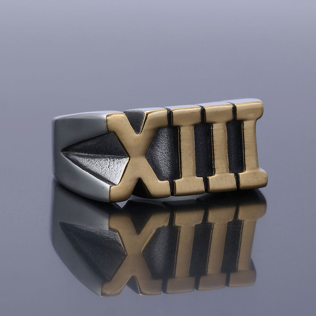 Stainless Steel Roman Numeral XIII Ring Set - MERGE.DAY.1.FREESTYLE