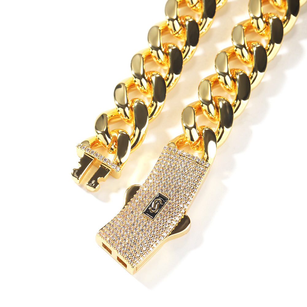 Hip-hop diamond-encrusted clasp smooth Cuban chain - MERGE.DAY.1.FREESTYLE