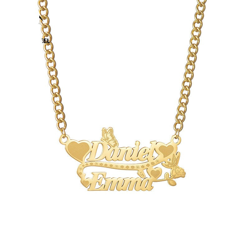 Love Butterfly Decorated Double Name Necklace Couple Gift - MERGE.DAY.1.FREESTYLE