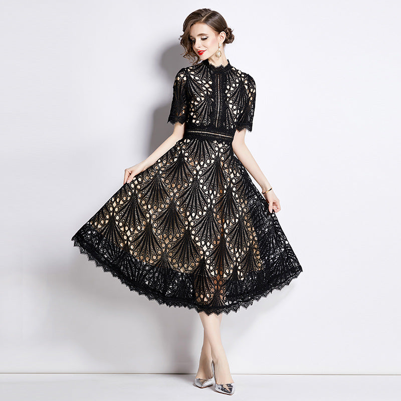 French lace round neck dress - MERGE.DAY.1.FREESTYLE