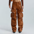 Multi-pocket overalls leather pants personality loose overalls - MERGE.DAY.1.FREESTYLE