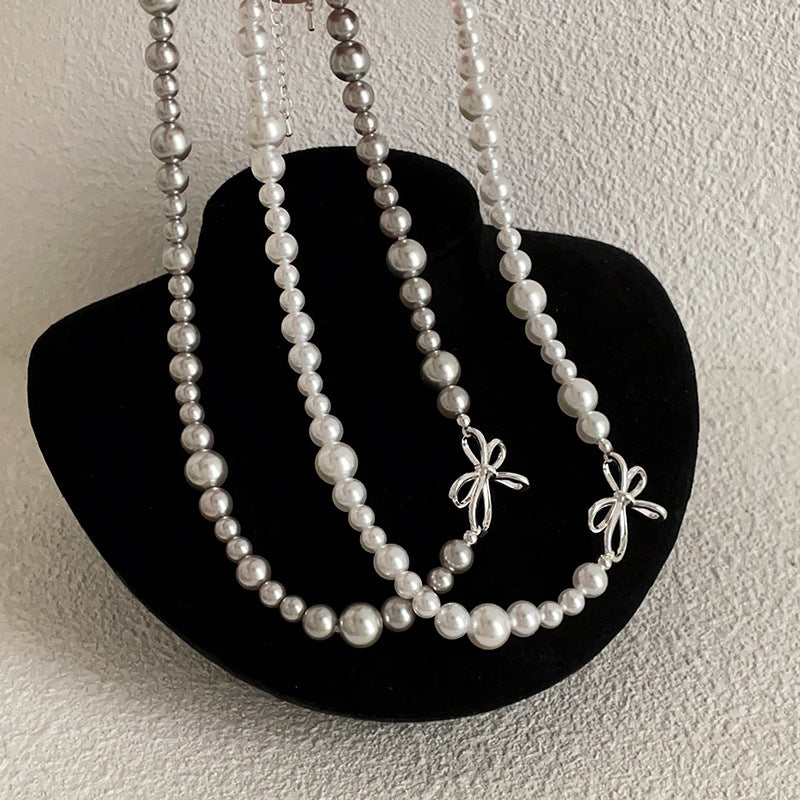 rosary necklace Bow-knot irregular pearl necklace - MERGE.DAY.1.FREESTYLE
