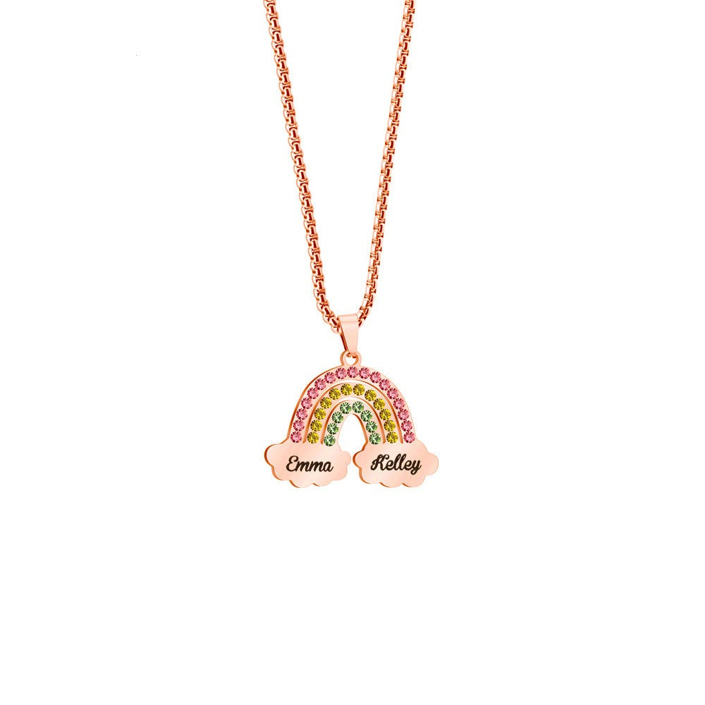 Rainbow Couple Name Necklace Engraving Pendant - MERGE.DAY.1.FREESTYLE
