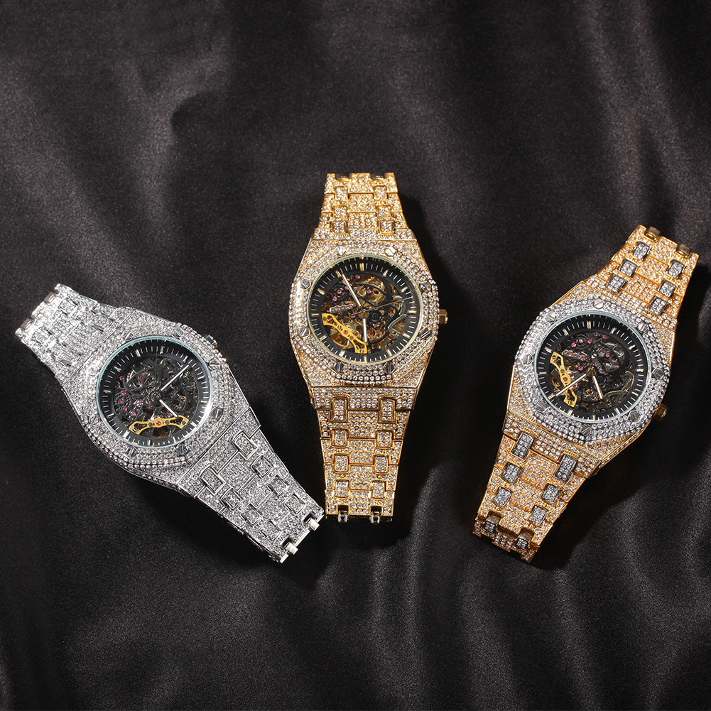 Hip Hop Full Diamond Hollow Case Mechanical Watch - MERGE.DAY.1.FREESTYLE