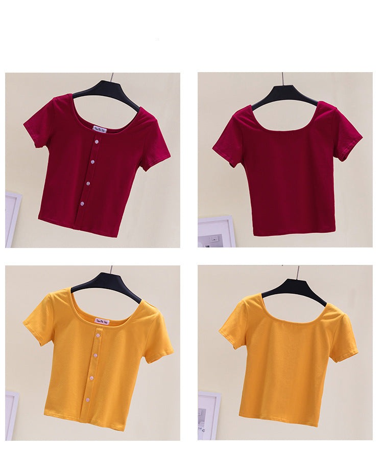 Collarbone Square Neck High Waist Navel T-Shirt Top - MERGE.DAY.1.FREESTYLE