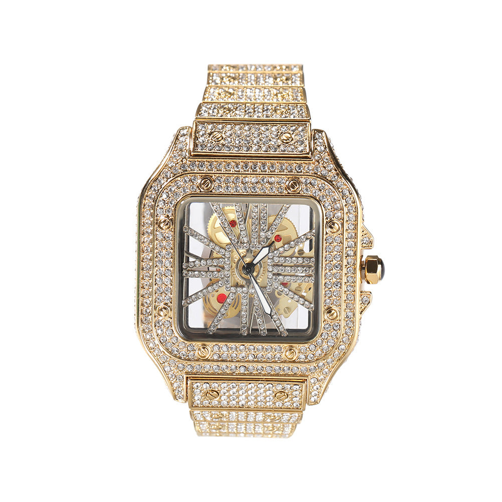Hip-hop diamond-encrusted hollowed-out square watch - MERGE.DAY.1.FREESTYLE