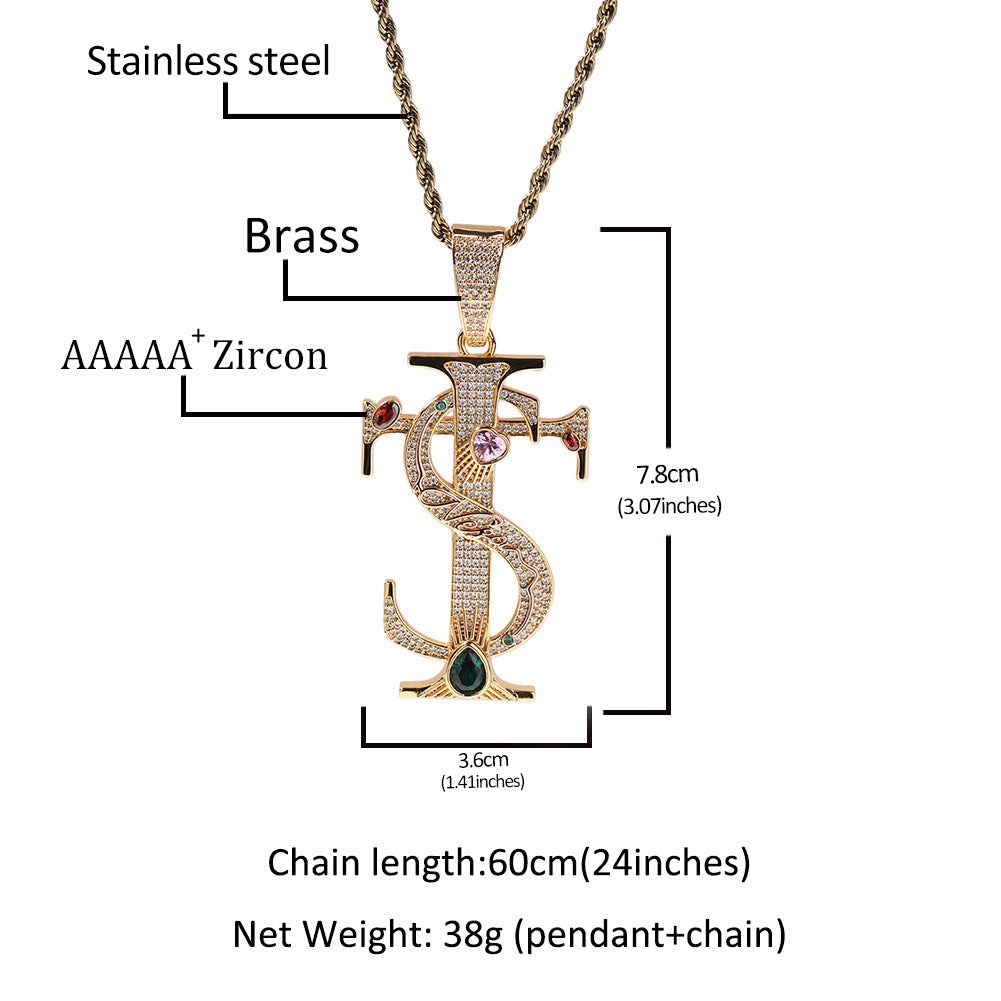Hip-hop colored zircon TS cross necklace - MERGE.DAY.1.FREESTYLE