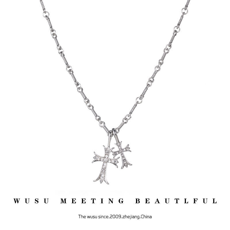 Double Cross Diamond Necklace Hip Hop Pendant - MERGE.DAY.1.FREESTYLE