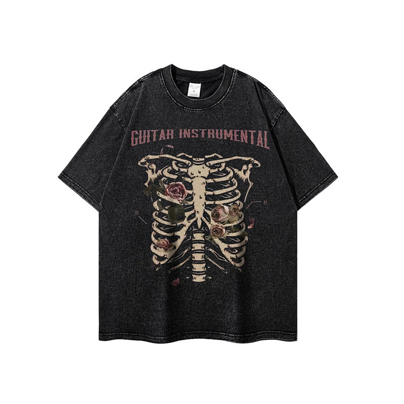 Rose skull print hip-hop T-shirt - MERGE.DAY.1.FREESTYLE