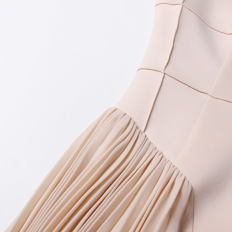 Pleated round neck sleeveless A dress with waist slimming long skirt - MERGE.DAY.1.FREESTYLE