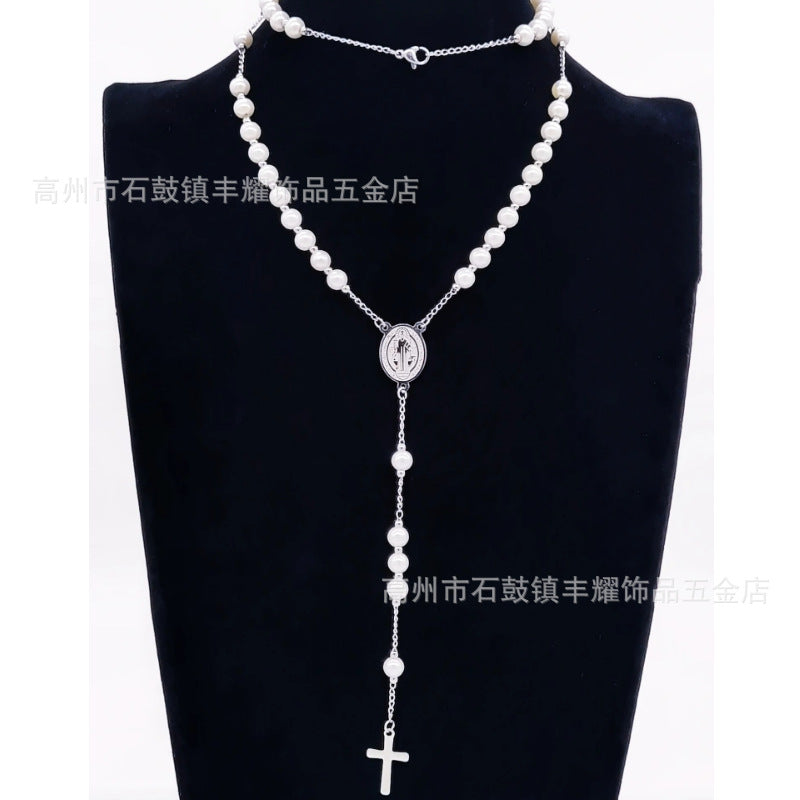rosary necklace 6mm cross necklace - MERGE.DAY.1.FREESTYLE