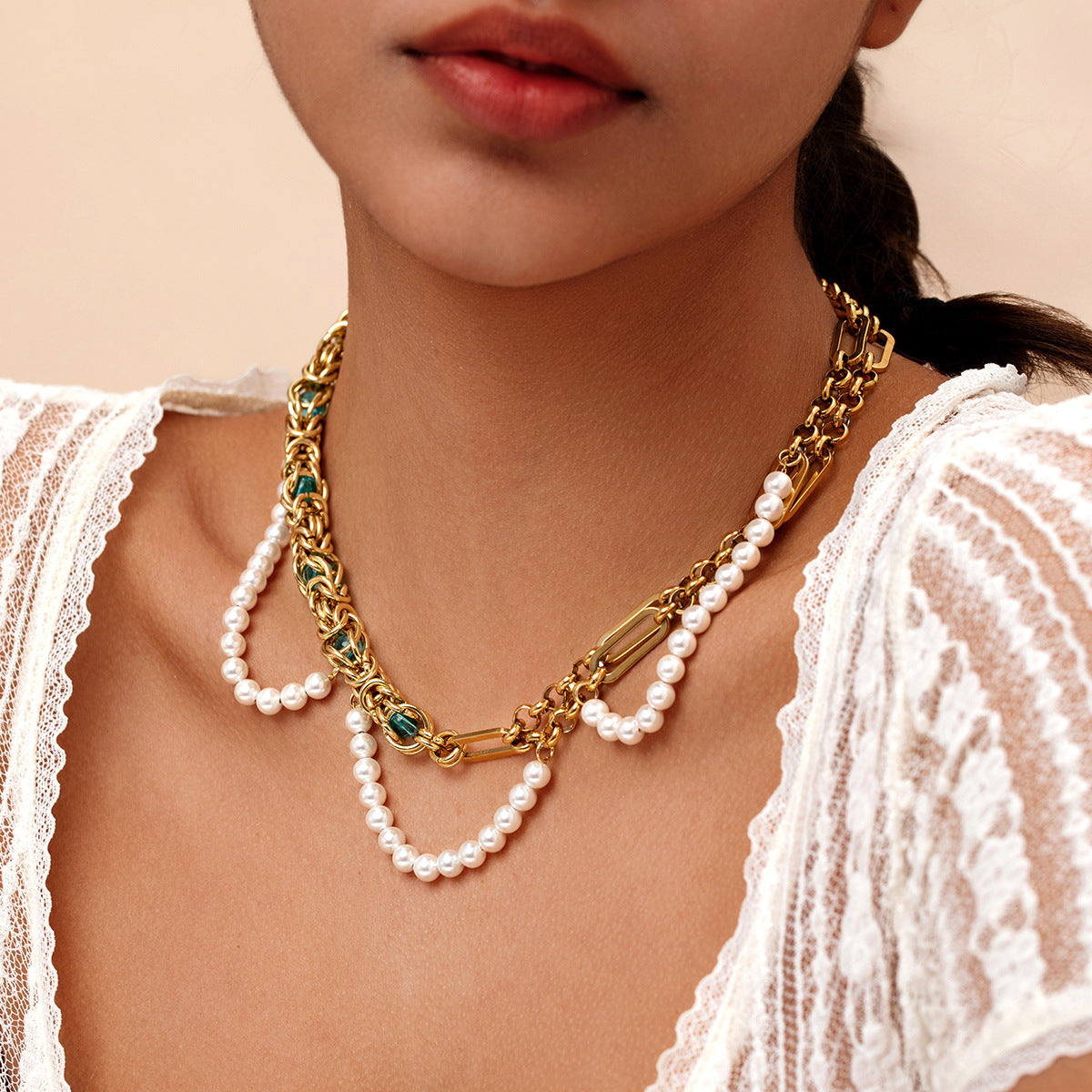 Double-layer pearl gold necklace - MERGE.DAY.1.FREESTYLE