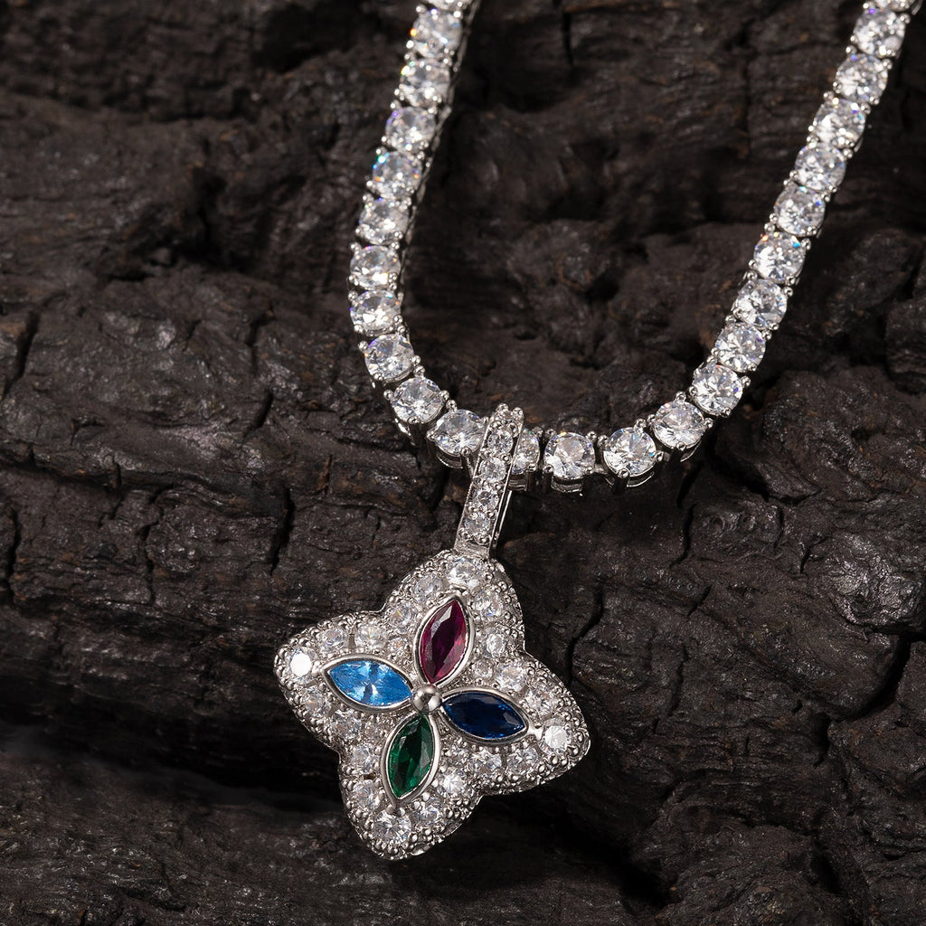 Cubic Zirconia Colorful Four-Leaf Clover Pendant - MERGE.DAY.1.FREESTYLE