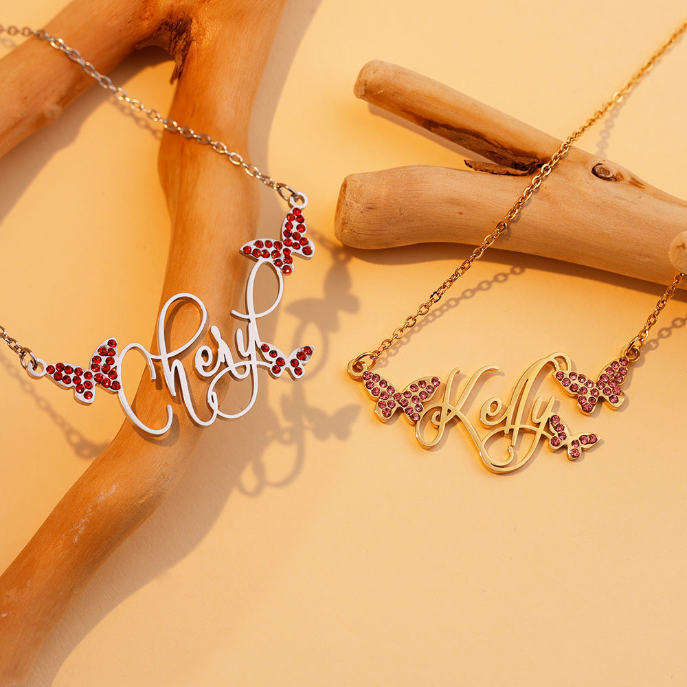 Butterfly Full Diamond Customized Name Necklace - MERGE.DAY.1.FREESTYLE