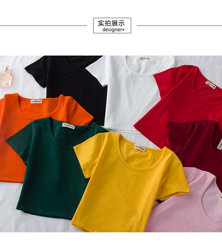 Navel-baring short-sleeved tight-fitting top - MERGE.DAY.1.FREESTYLE