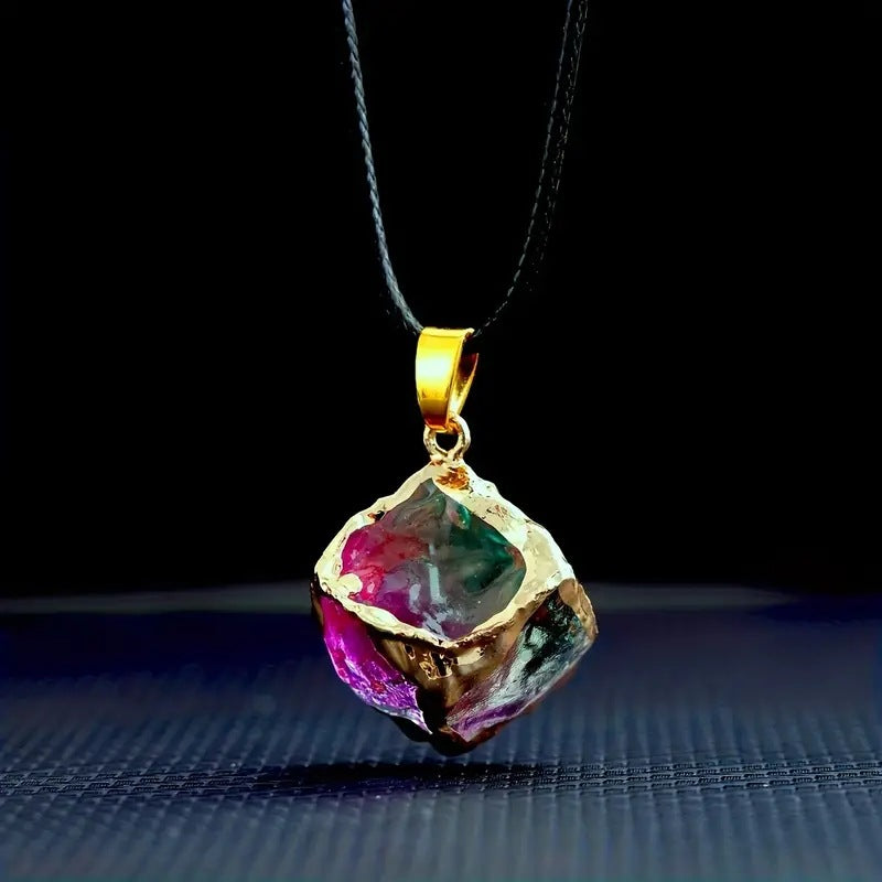 Natural stone mixed color crystal gold edge pendant - MERGE.DAY.1.FREESTYLE