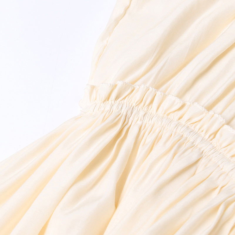 French Palace Style V-Neck Long Sleeve Shawl Pleated Ruffle Dress - MERGE.DAY.1.FREESTYLE