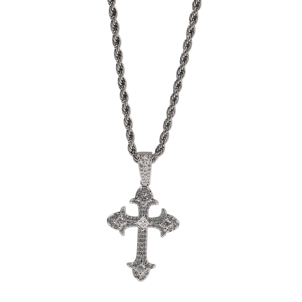 Hip-Hop Diamond-Encrusted Zircon Cross Necklace - MERGE.DAY.1.FREESTYLE