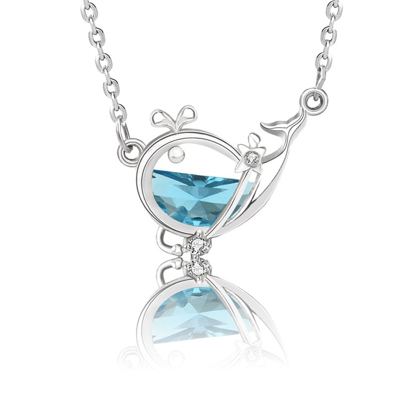 s925 Silver Sea Blue Half Moon Zircon Whale Necklace - MERGE.DAY.1.FREESTYLE