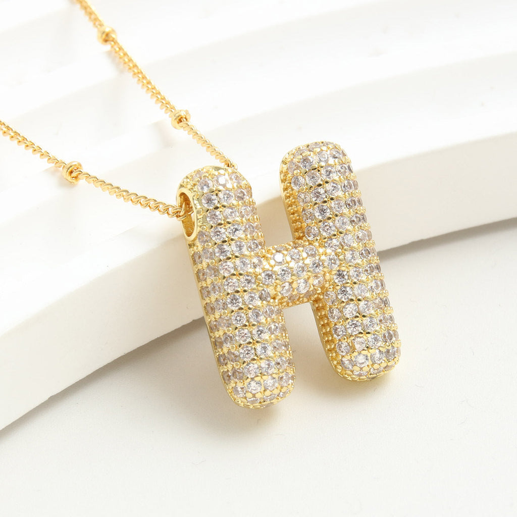 Bubble Initial Necklace 14k Gold Plated Cubic Zirconia - MERGE.DAY.1.FREESTYLE