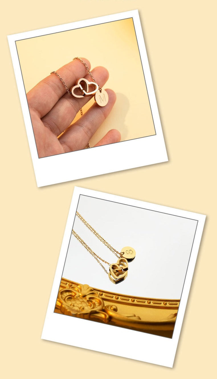 Double love necklace interlocking heart pendant - MERGE.DAY.1.FREESTYLE