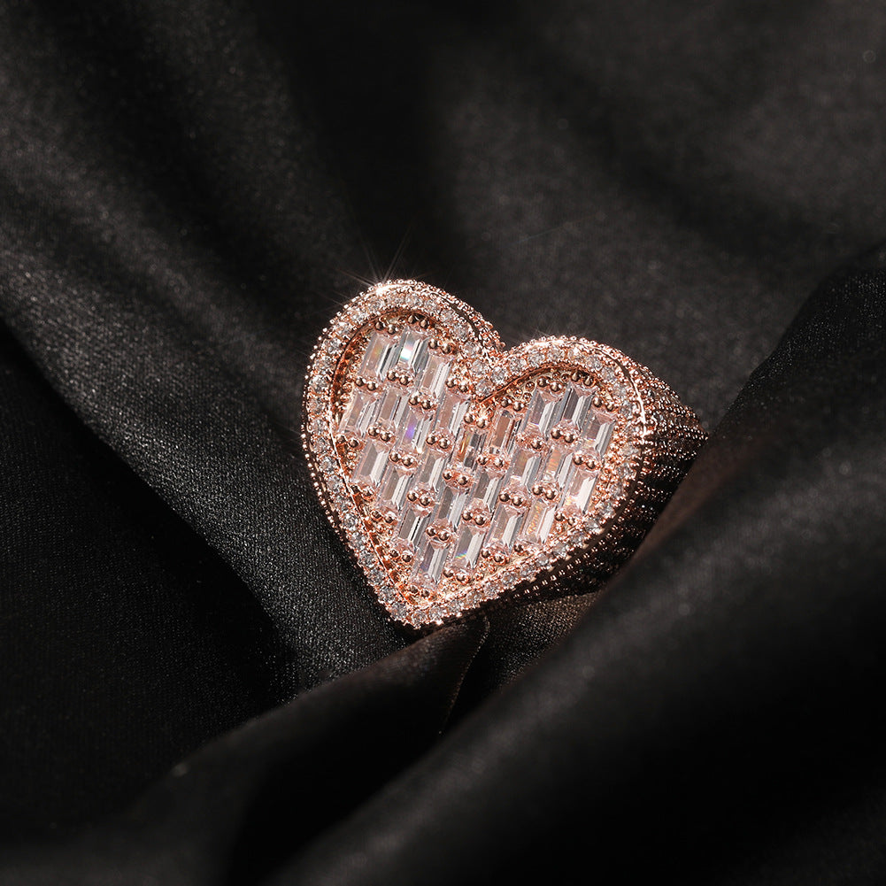 Hip-hop T-square heart-shaped zircon ring - MERGE.DAY.1.FREESTYLE