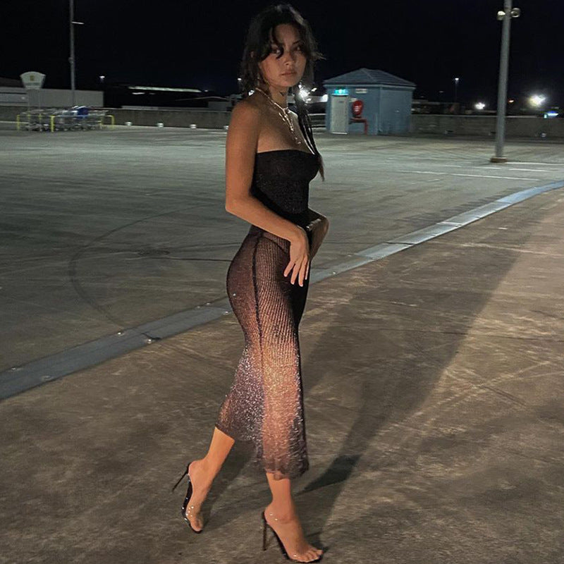 Spring low-cut solid mesh bandeau dress - MERGE.DAY.1.FREESTYLE