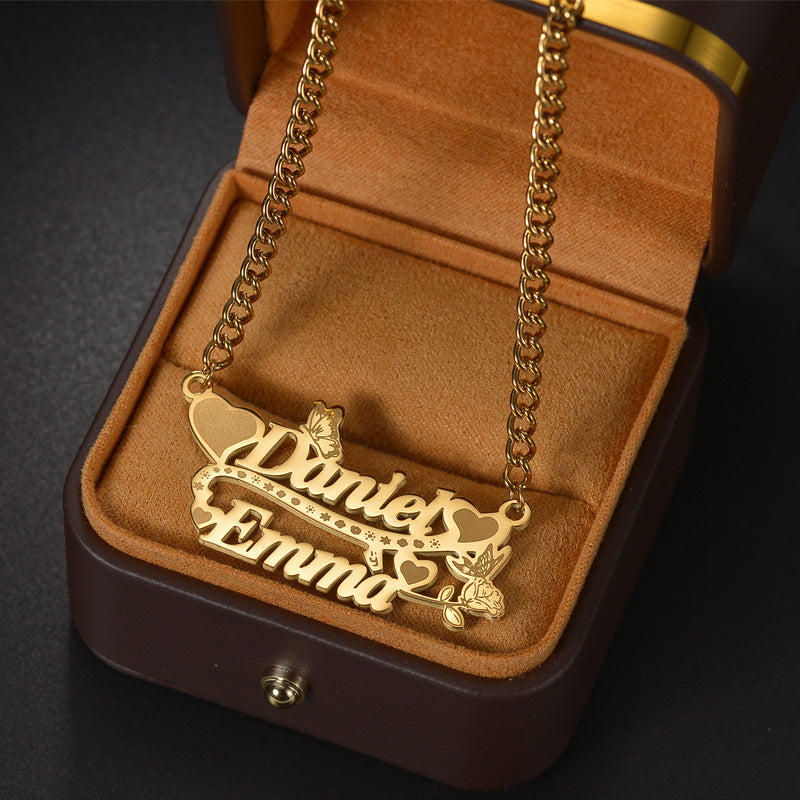 Love Butterfly Decorated Double Name Necklace Couple Gift - MERGE.DAY.1.FREESTYLE