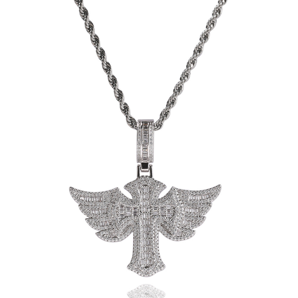 Angel Wings Cross Diamond Pendant - MERGE.DAY.1.FREESTYLE