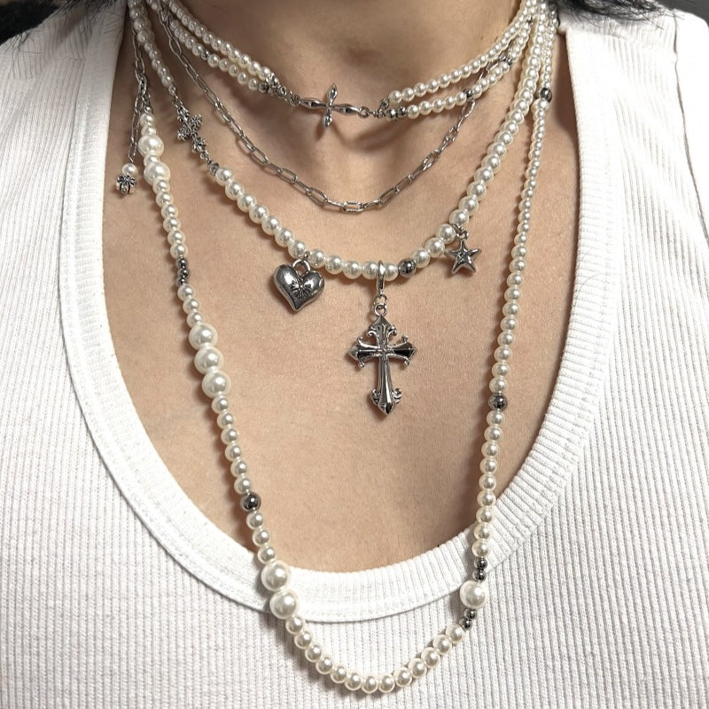 Cross heart star pearl necklace - MERGE.DAY.1.FREESTYLE