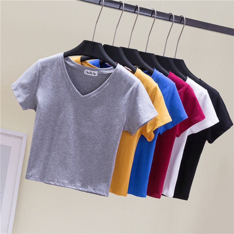 V-neck midriff-baring slim-waisted top - MERGE.DAY.1.FREESTYLE