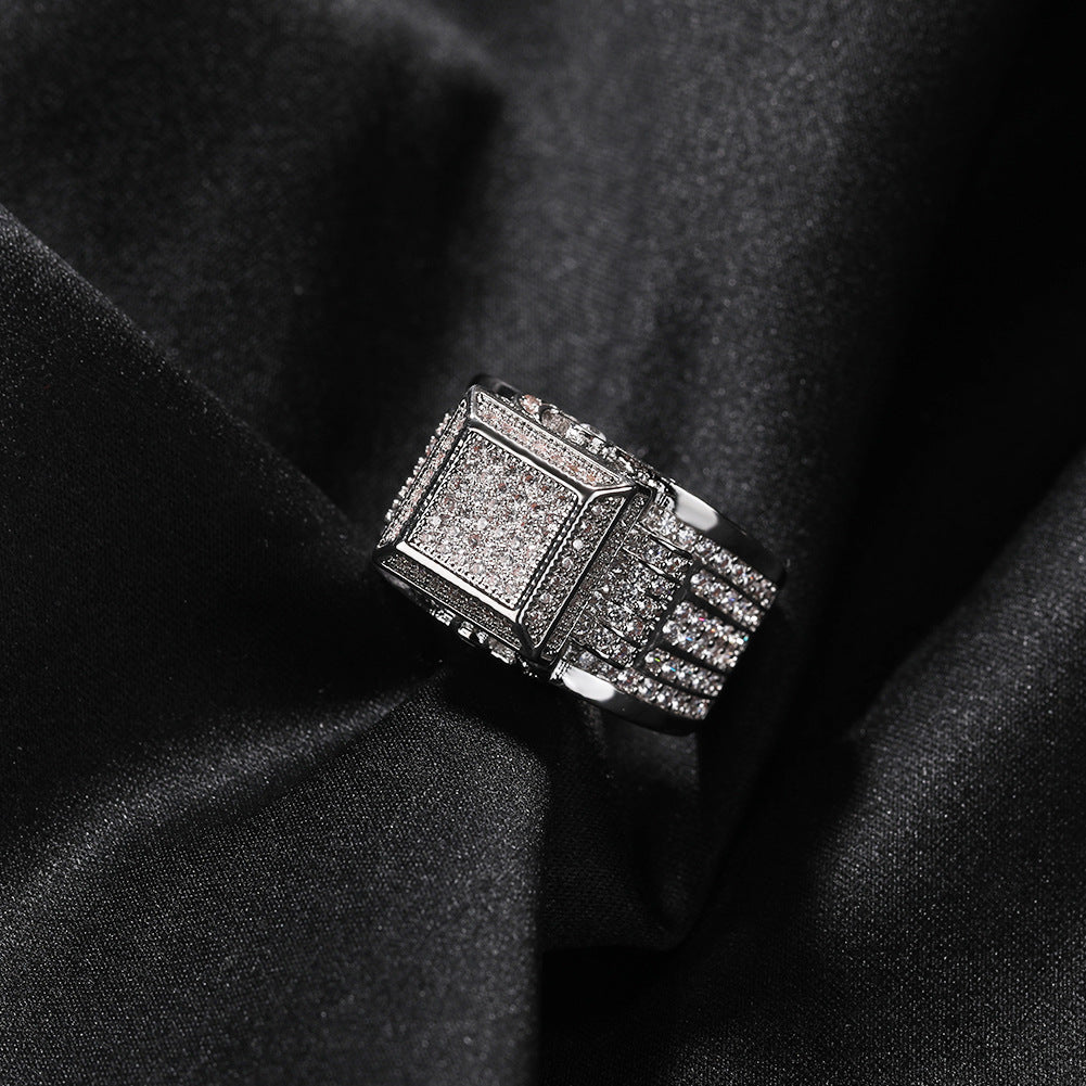 Hip-hop square diamond-encrusted couple ring - MERGE.DAY.1.FREESTYLE