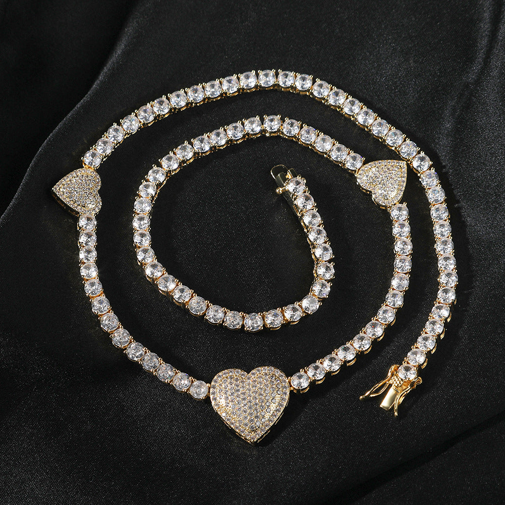 mens gold chain tennis Love heart necklace - MERGE.DAY.1.FREESTYLE
