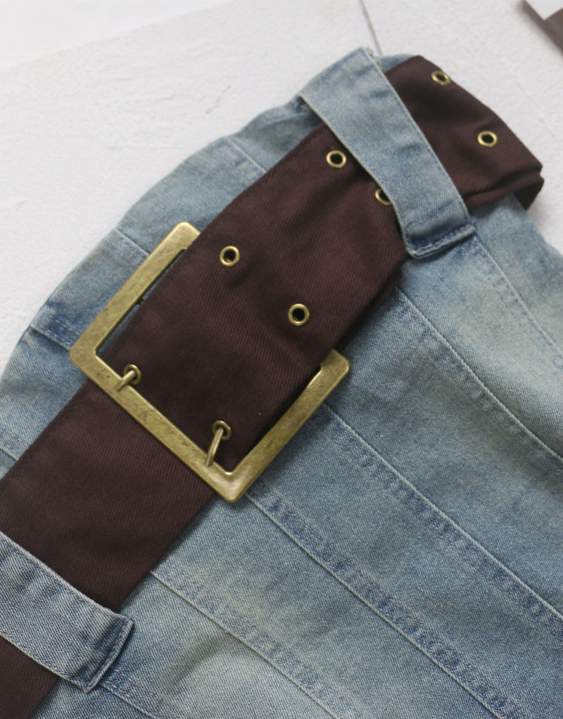 2023 summer detachable belt denim pleated bandeau denim dress - MERGE.DAY.1.FREESTYLE