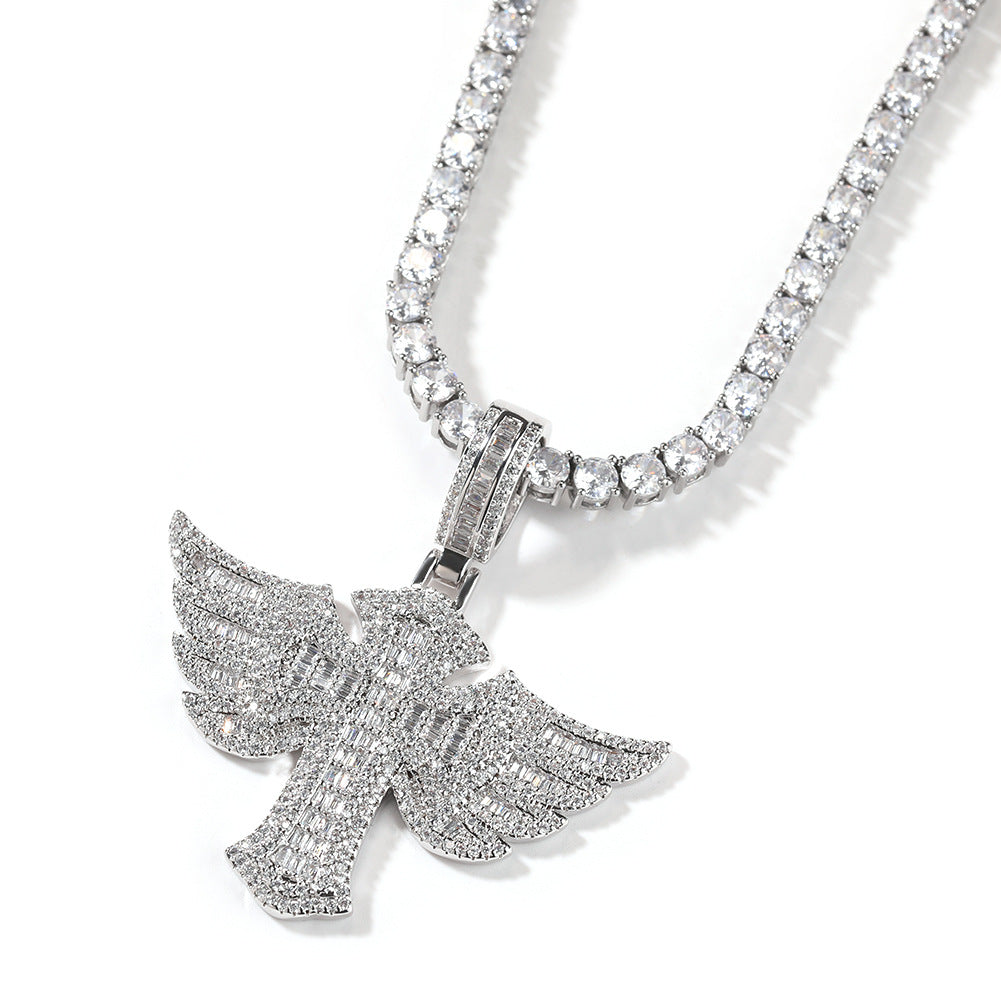 Angel Wings Cross Diamond Pendant - MERGE.DAY.1.FREESTYLE