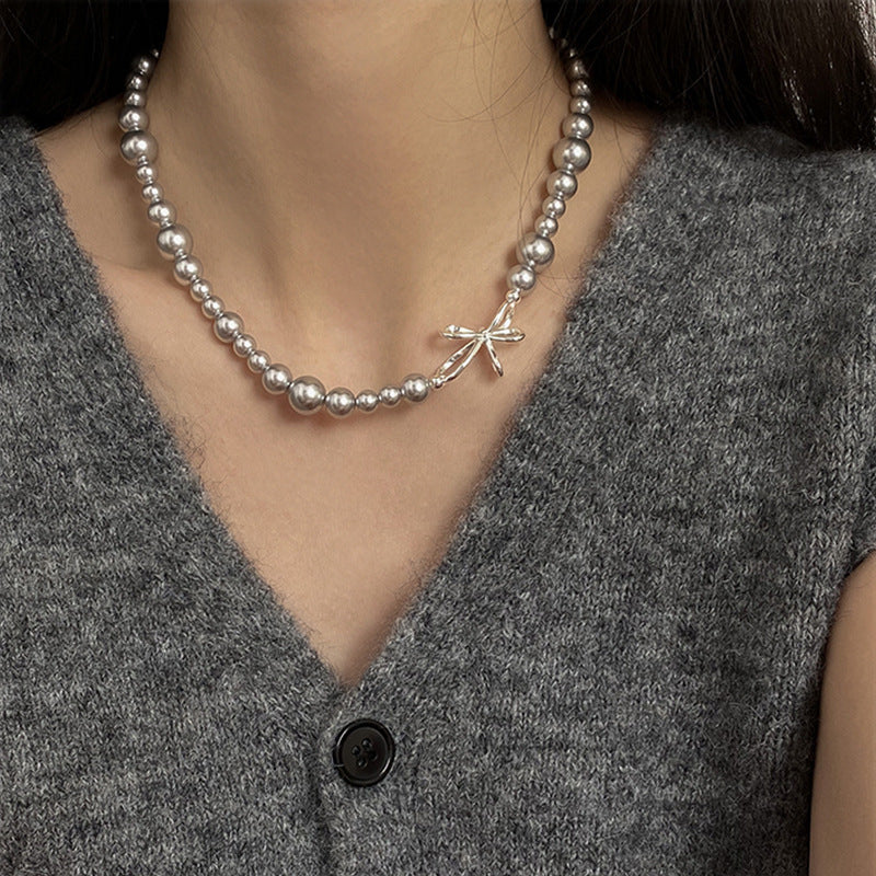 rosary necklace Bow-knot irregular pearl necklace - MERGE.DAY.1.FREESTYLE