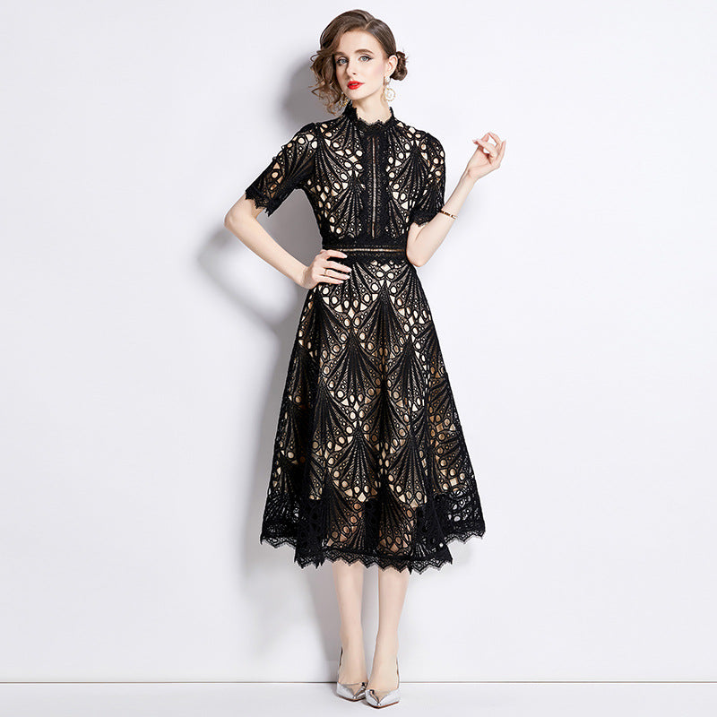 French lace round neck dress - MERGE.DAY.1.FREESTYLE
