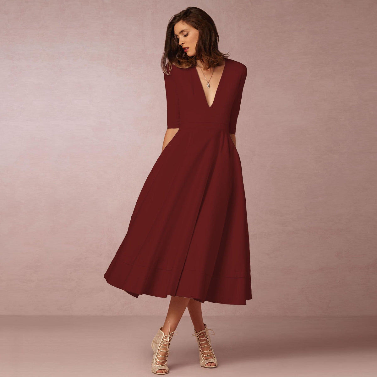 Women's Evening Dress Sexy Deep V Long Sleeve Dress - MERGE.DAY.1.FREESTYLE
