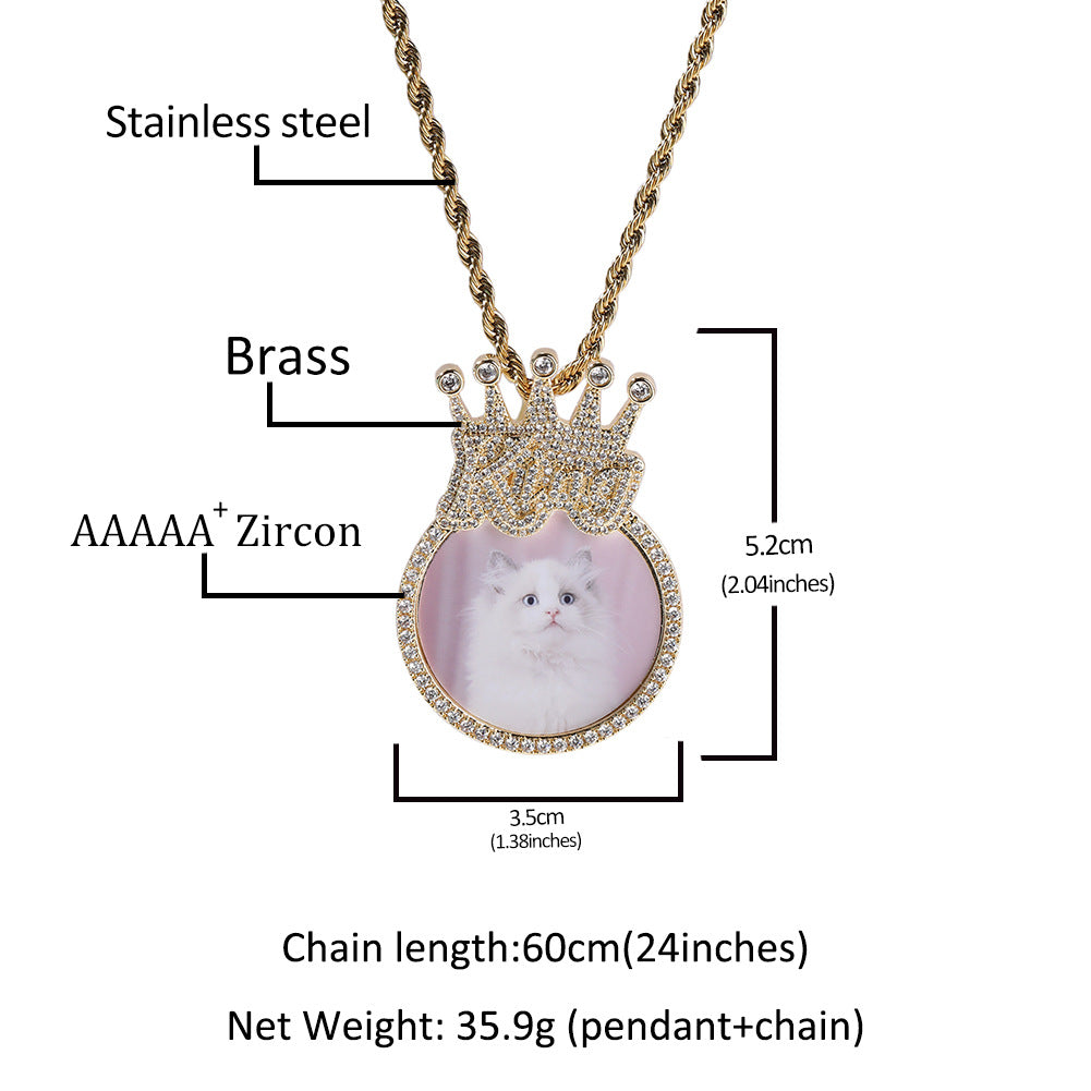 Custom Crown Round Photo Diamond Pendant Hip Hop Necklace - MERGE.DAY.1.FREESTYLE