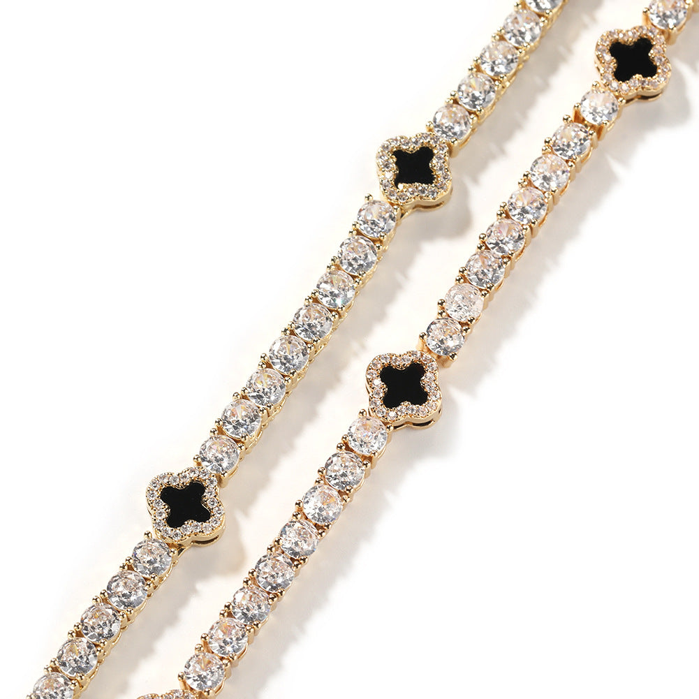 Hip-hop four-leaf clover diamond tennis chain necklace bracelet - MERGE.DAY.1.FREESTYLE
