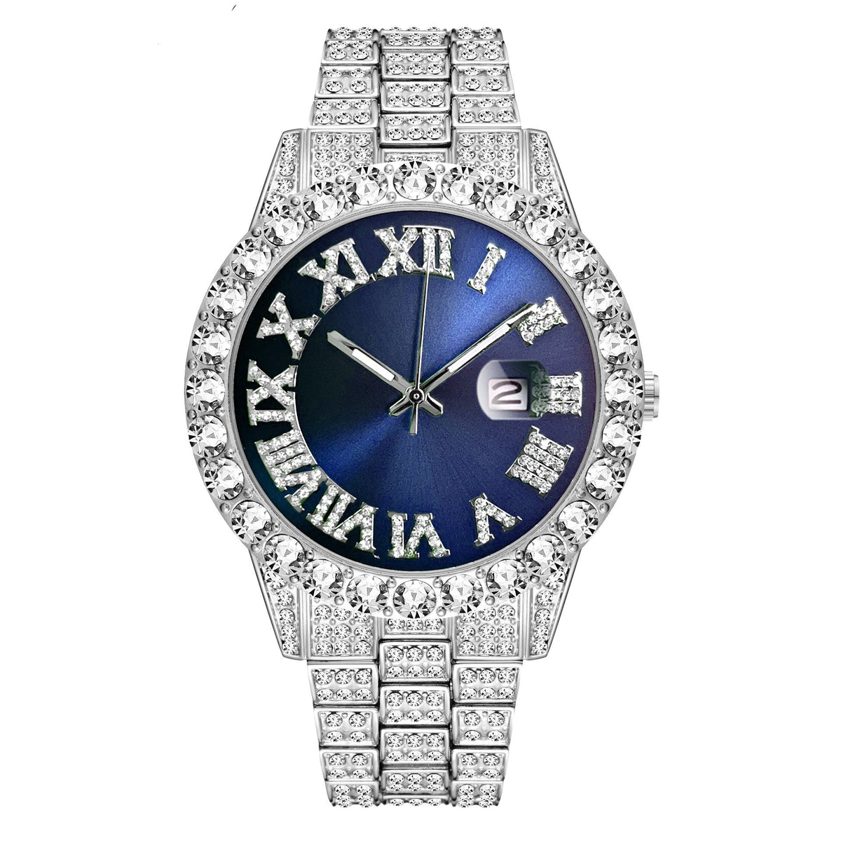 Hip-hop watch with Roman numerals and diamonds, large dial - MERGE.DAY.1.FREESTYLE