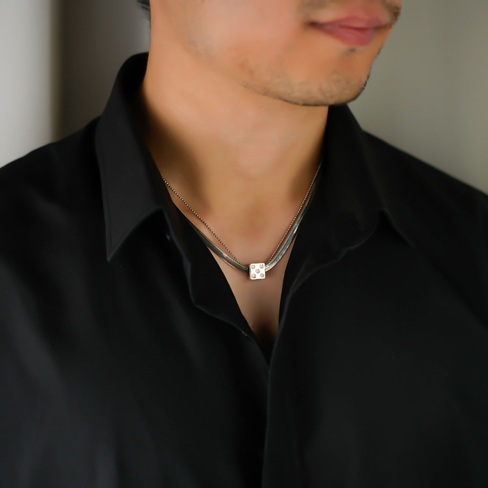 Silver Dice Double Chain Necklace - MERGE.DAY.1.FREESTYLE